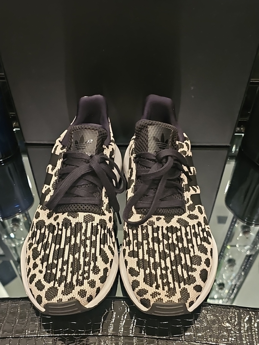 adidas Women’s Black & Cream Leopard Knit Sneakers